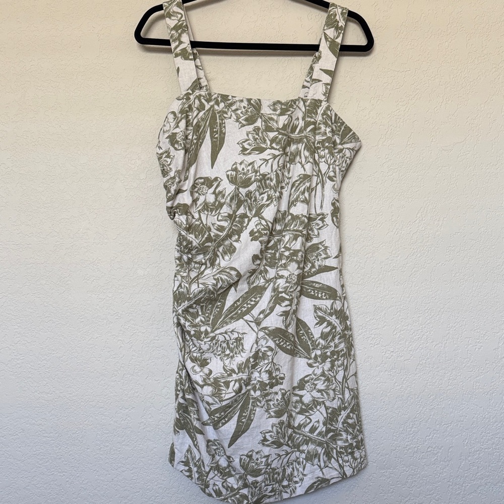 Abercrombie & Fitch Olive and White Mini Linen Blend Dress